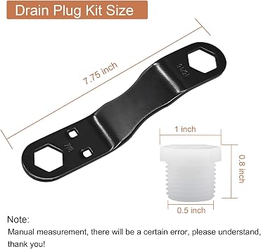 RV Water Heater Drain Plug Kit Include Wrench & 4 Pieces 1/2 NPT RV Heater Water Plugs and 1 Roll PTFE Tape Fits 7/8 & 15/16 Drain Plugs