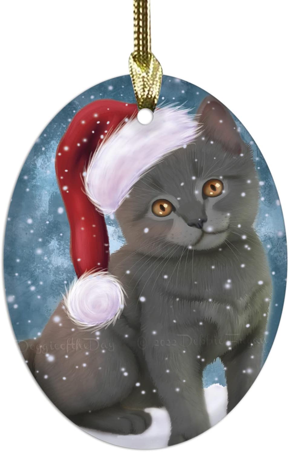 Christmas Summertime Beach Chartreux Cat Oval Glass Christmas Ornament- 3.75" x 2.75" Oval Pet Decorative Hanging Ornaments for Christmas X-mas Tree Decorations, OGO52487