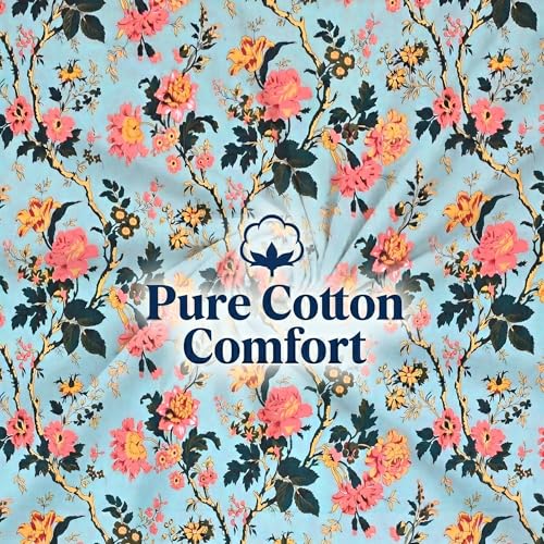 Image of Mafatlal Saanjh 144 TC Single Size Cotton Bedspread 90x60 Inch | Premium Woven Fabric | Decorative Printed Top Layer | Home Linen Essential | Everyday use | Pillowcase Included | Fair Aqua
