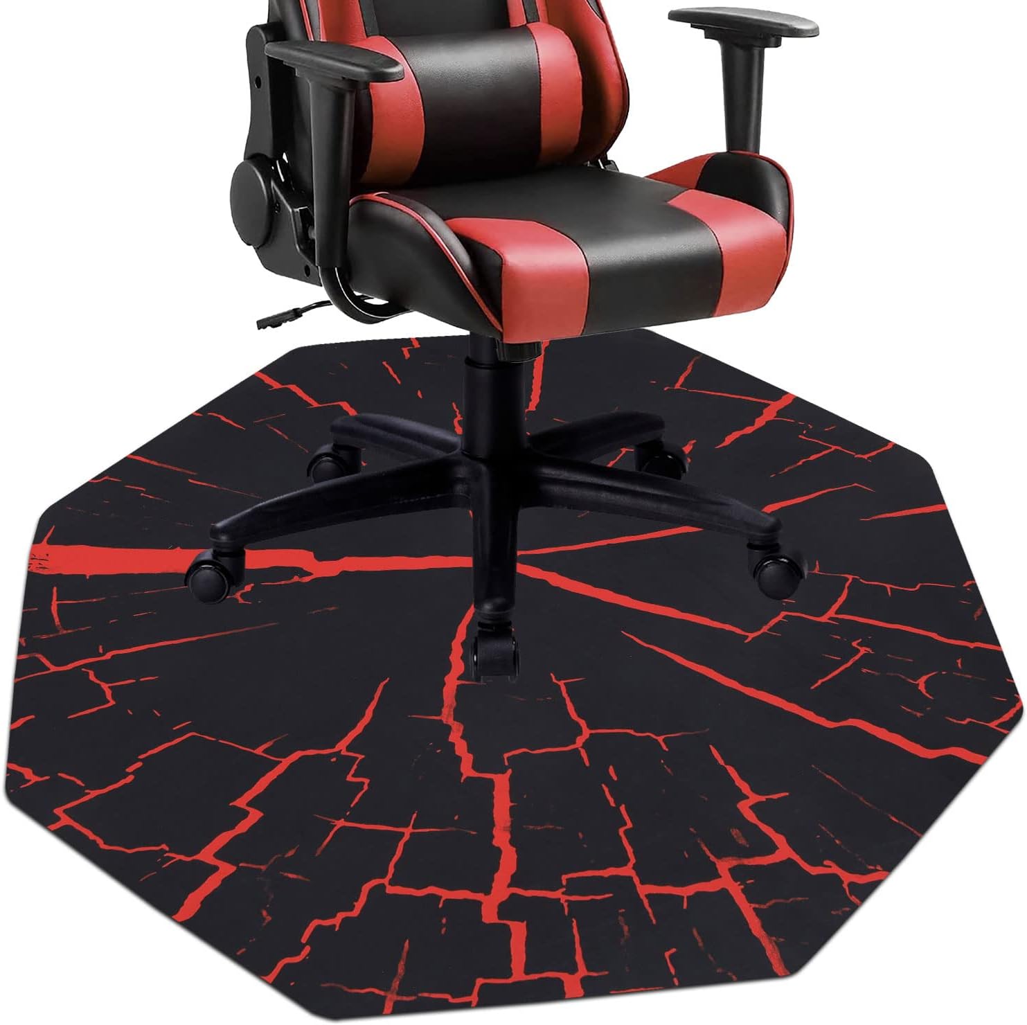 HiiARug Office Chair Mat for Hardwood Floor, 47"x47" Octagon Computer Chair Rug, Under Desk Mat, Floor Mats Wood/Tile Protection Mat for Home Office Dorm Gaming Room(Red Pattern)