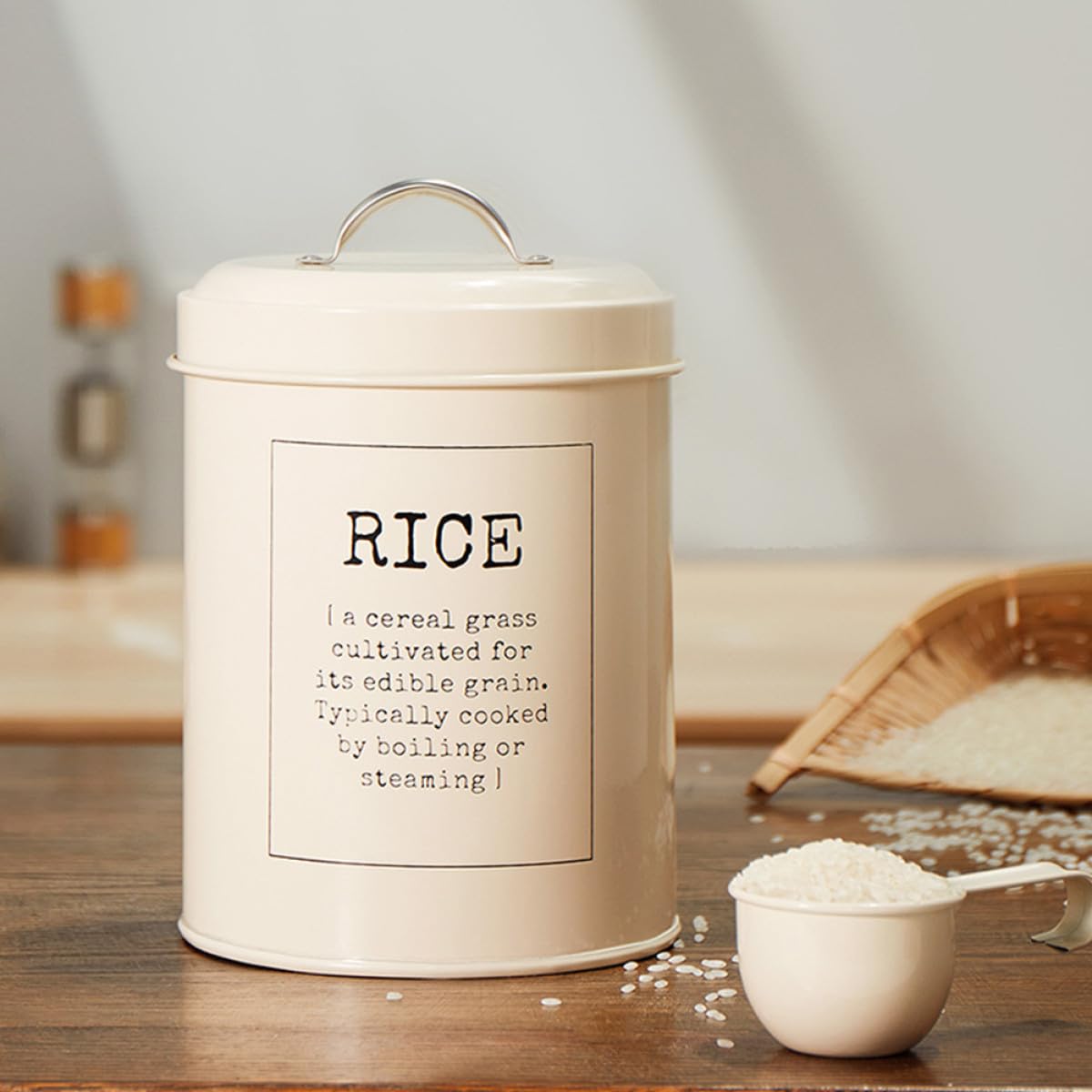 DOITOOL Contenedor de Almacenamiento de Arroz Tapa Hermética de Gran Capacidad y Cuchara para Mantener los Alimentos Frescos y Secos Estilo Europeo Hogar