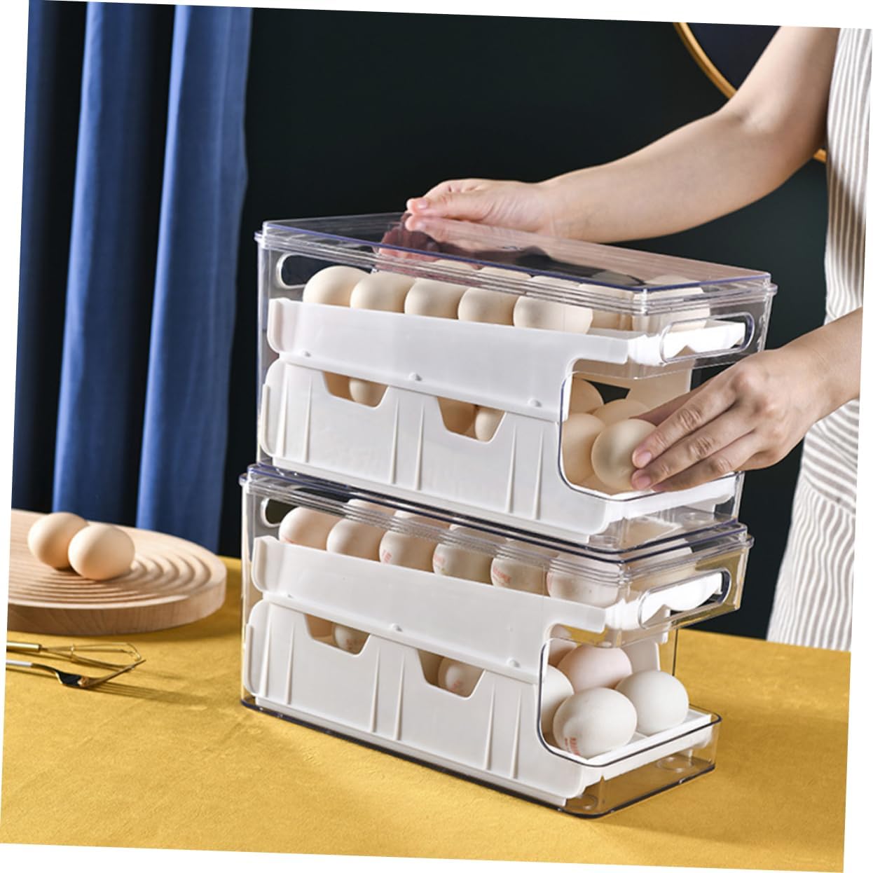 Stackable Organizer for Refrigerator Double-layer Transparent Holder for Optimal Storage Reusable Fridge Storage Box Visibility Stylish Design for Kitchen Organization
