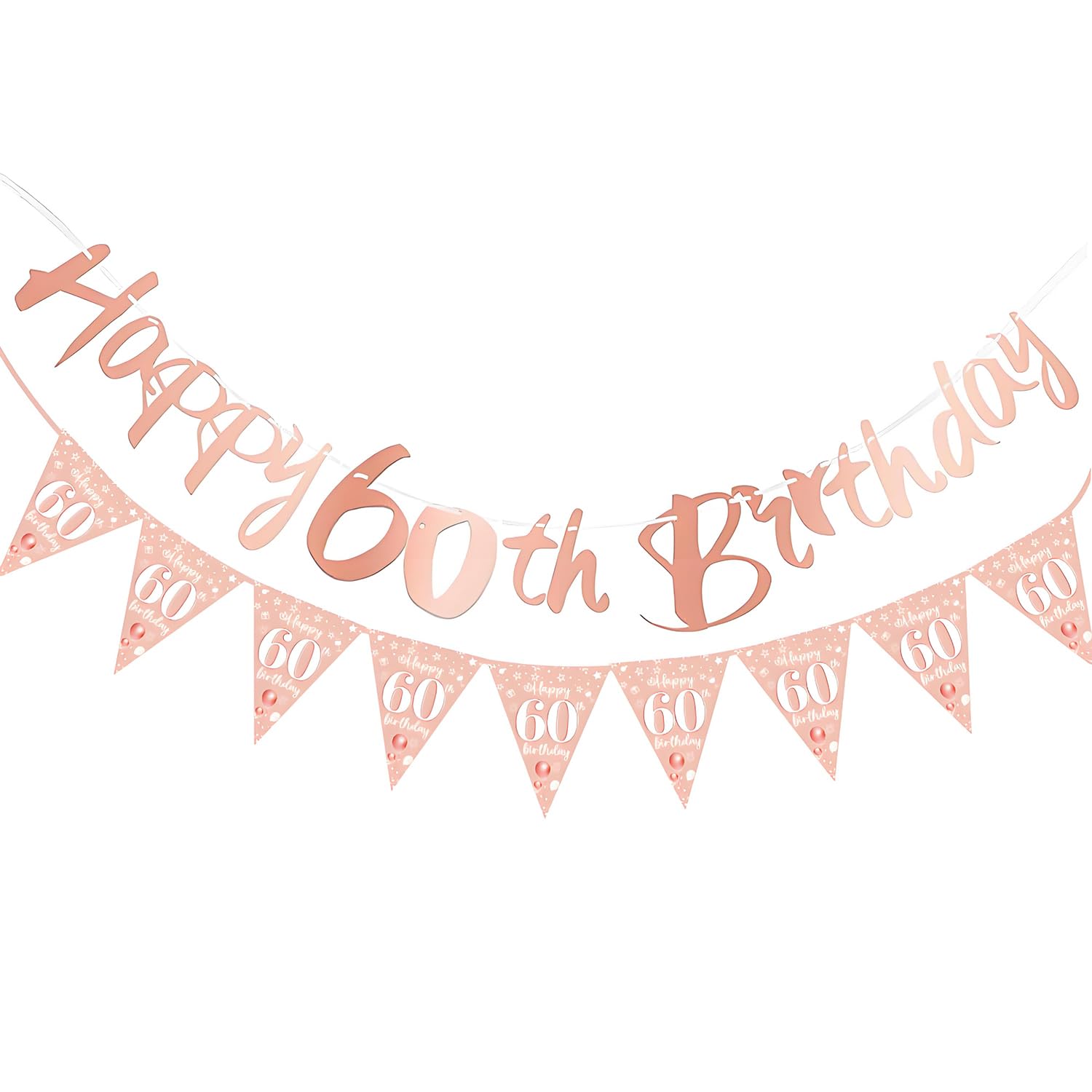 60th Birthday Banners Decorations - Happy Rose Gold Party Decoration Sixty Bday Banner for Women (Rose Gold 60th)