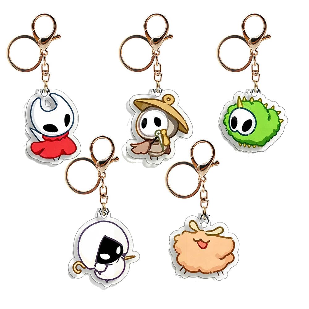 JUSONGKWCP 5 HollowKnights Silksongs Keychain Anime Figure Cosplay Keyring Pendant HollowKnights Acryl Chain Decoration