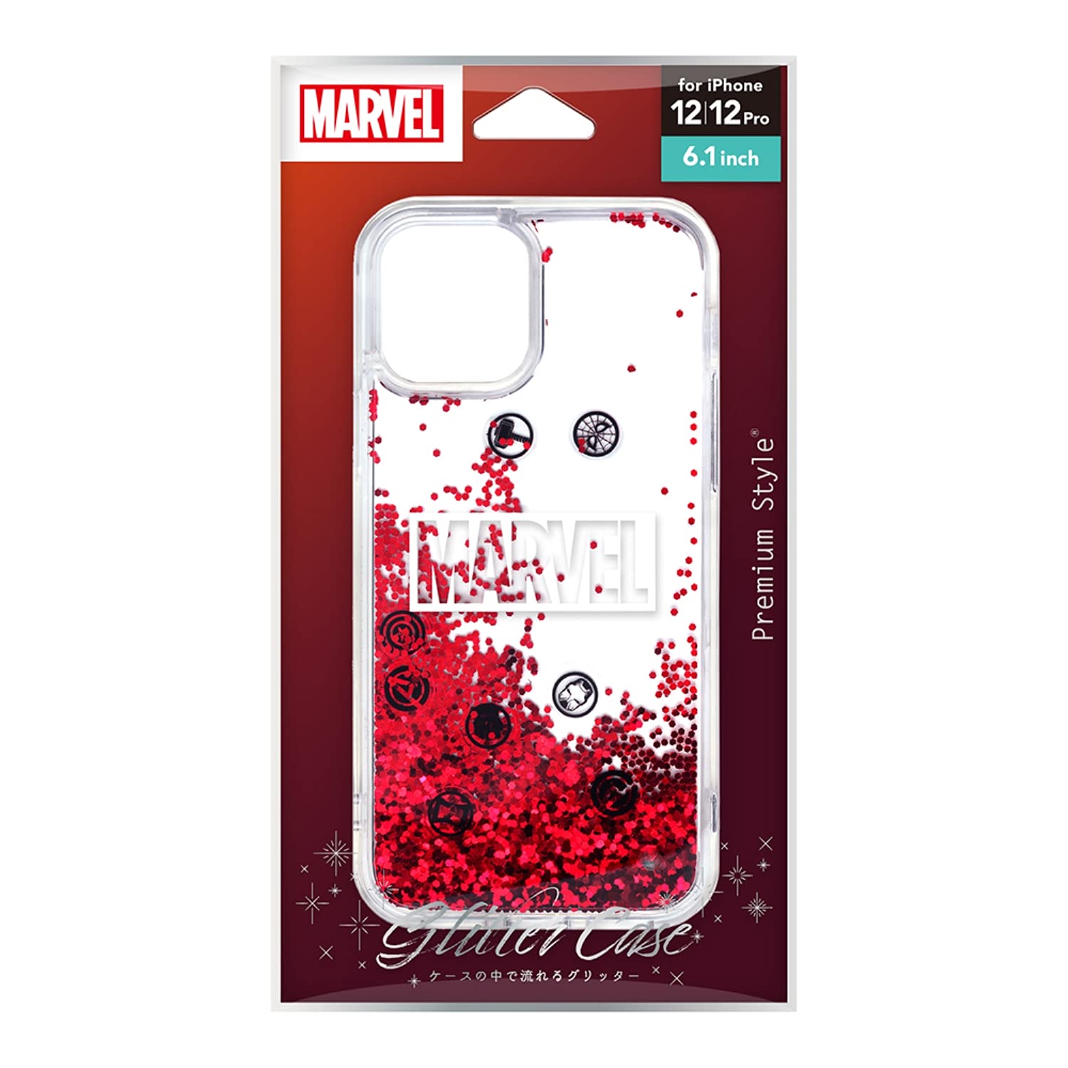 Premium Style iPhone 12/12 Pro用 グリッターケース [MARVELロゴ] PG-DLQ20G08MVL