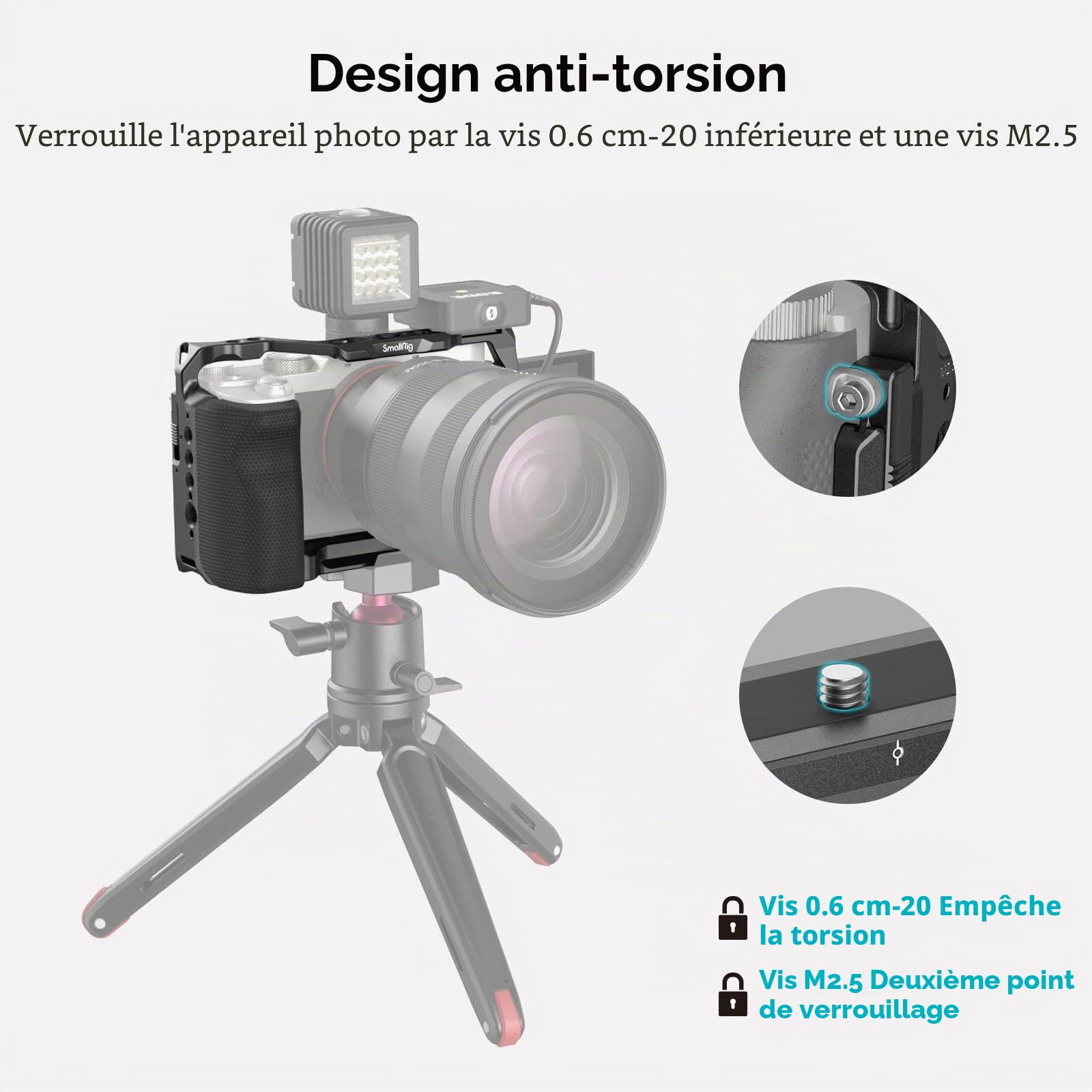 SMALLRIG A7C Cage avec Poignée Latérale en Silicone, Plaque à Dégagement Rapide pour Arca et Trous de Positionnement pour Arri, Support de Cold Shoe - 3212B