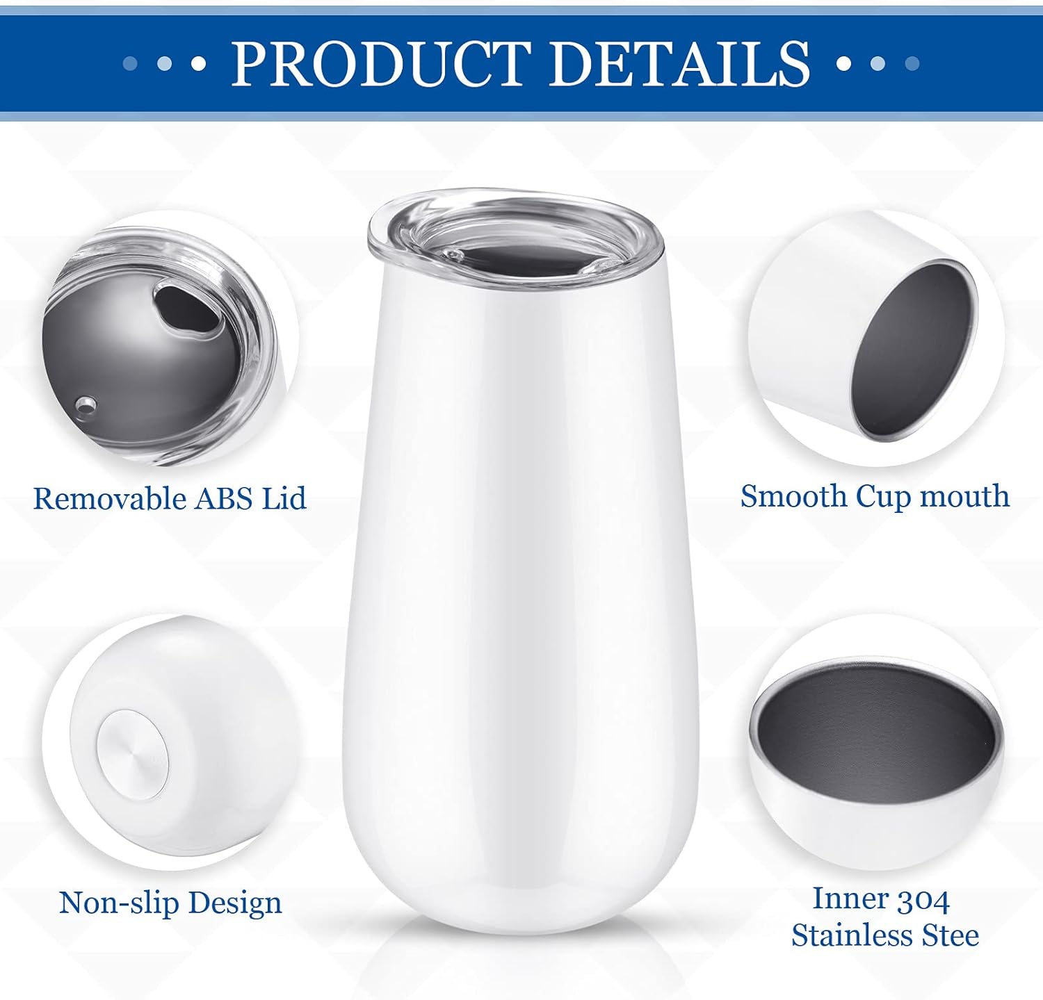 Patelai 12 Pieces 6 oz Stemless Champagne Flutes Wine Tumbler Double-Insulated Cocktail Cups Unbreakable Reusable Champagne Toasting Glass with Lid for Wine Cocktail Wedding Birthday Party (White) - Image 3