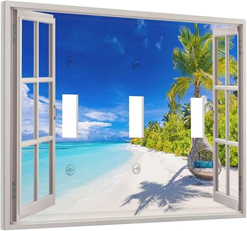 Miniatura 37 de Placa de pared de tortugas marinas, hierba oceánica, medusas, peces y algas marinas, placa de pared de doble palanca, cubierta de interruptor de luz