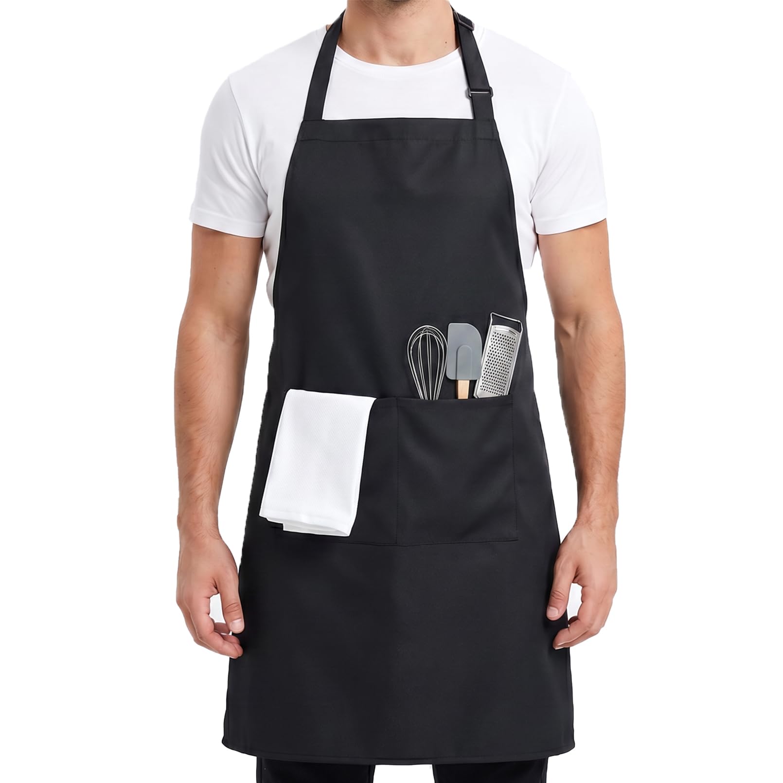 Incisite Chef Apron for Men and Women, Adjustable Bib with 2 Pockets for Cooking Kitchen Restaurant BBQ Gardening, Black (Black)