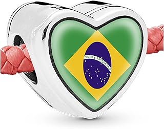 Brazil Flag Heart Beads for bracelets Jewelry Making Silver Charms for Bracelets for Women Gifts