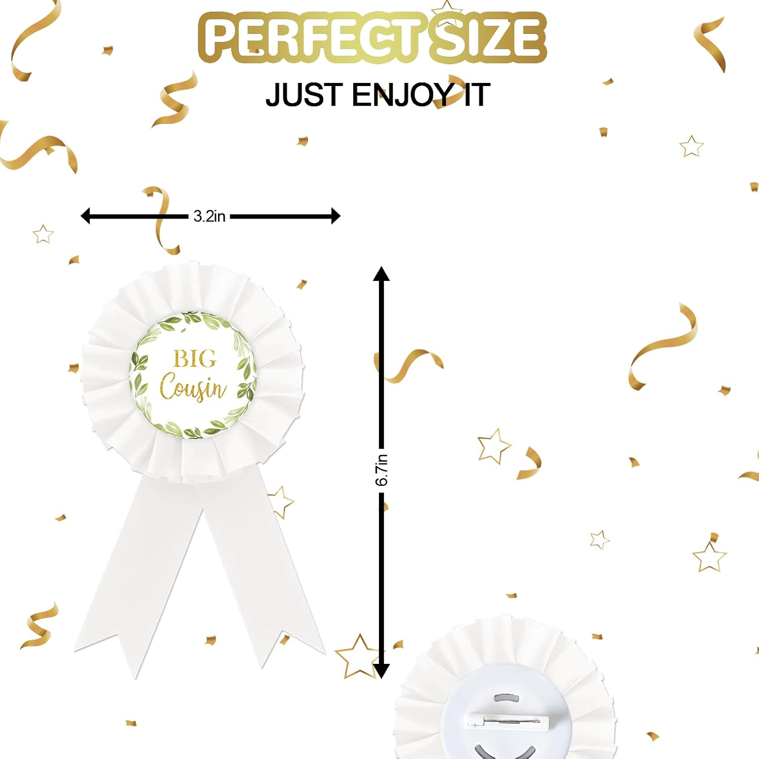 White Big Cousin Tinplate Badge Pin, Greenery Brother to Be Button Pin, Happy Birthday Ribbon for Boy, Leaves Rosette Button Gifts for Newborn Baby Celebrations