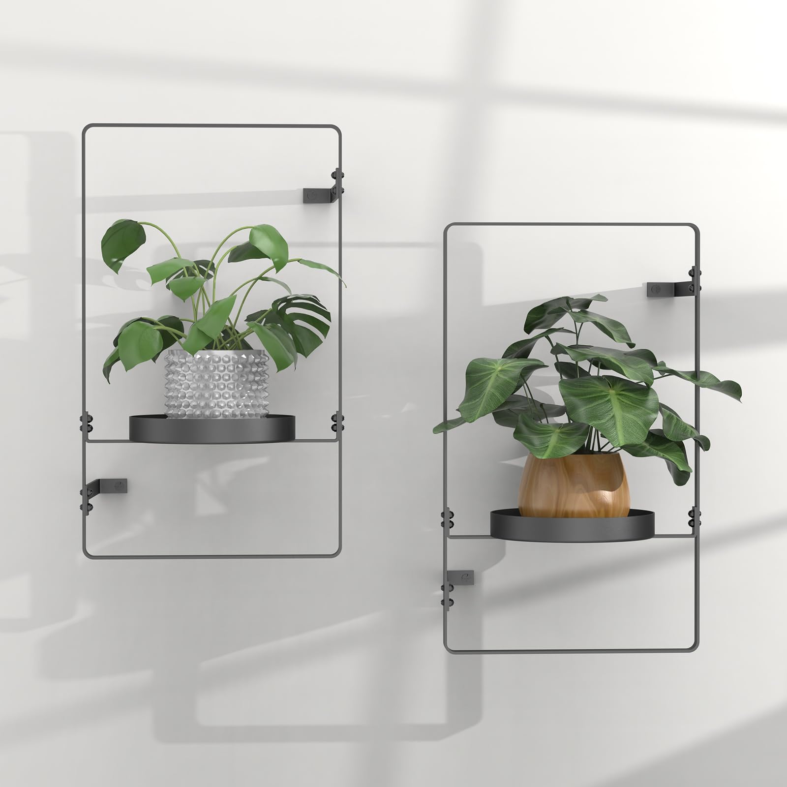 SSNEWOG Window Plant Shelves Indoor, 2 Pack Metal Wall Mounted Plant Holder, 16 Inch Hanging Plant Shelves, Space Saving Design Black Plant Stand For Multiple Plants