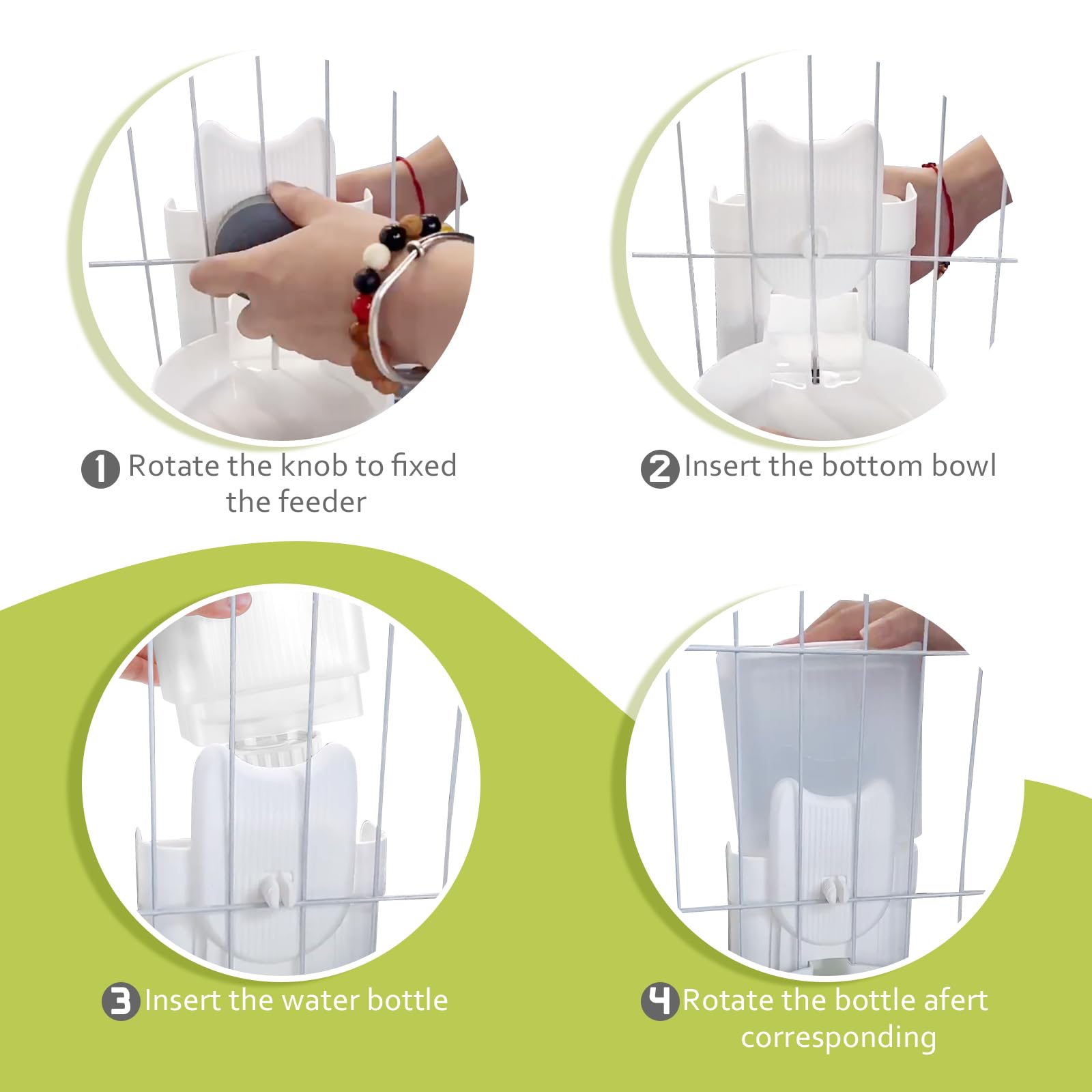 Hanging Cage Automatic Small Pet Food Bowl Water Bottle Dispenser, 1L Auto Gravity Pet Feeder and Waterer Set Kennel Feeding Station Crate Feeder Dish for Rabbit Puppy Cats Ferret (Grey)