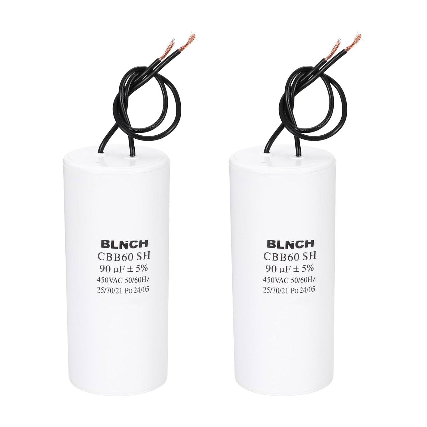 MECCANIXITY 2 Pcs CBB60 Running Capacitor, 90uF 450V 2 Wire Electric Air Compressor Motor Run Starting Capacitor for Washing Machine, Refrigerator, Air Conditioner, White