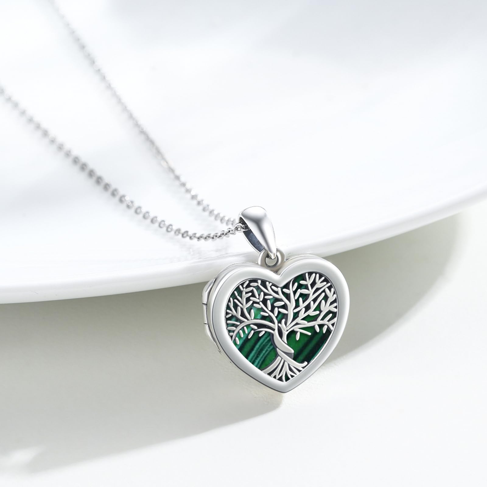 Albero della Vita Immagine Catena In Argento Sterling Cuore Abalone Ciondolo Albero Genealogico per Le Donne Gioielli Foto Immagini Medaglione Collana Gioielli Per Donna Fidanzata