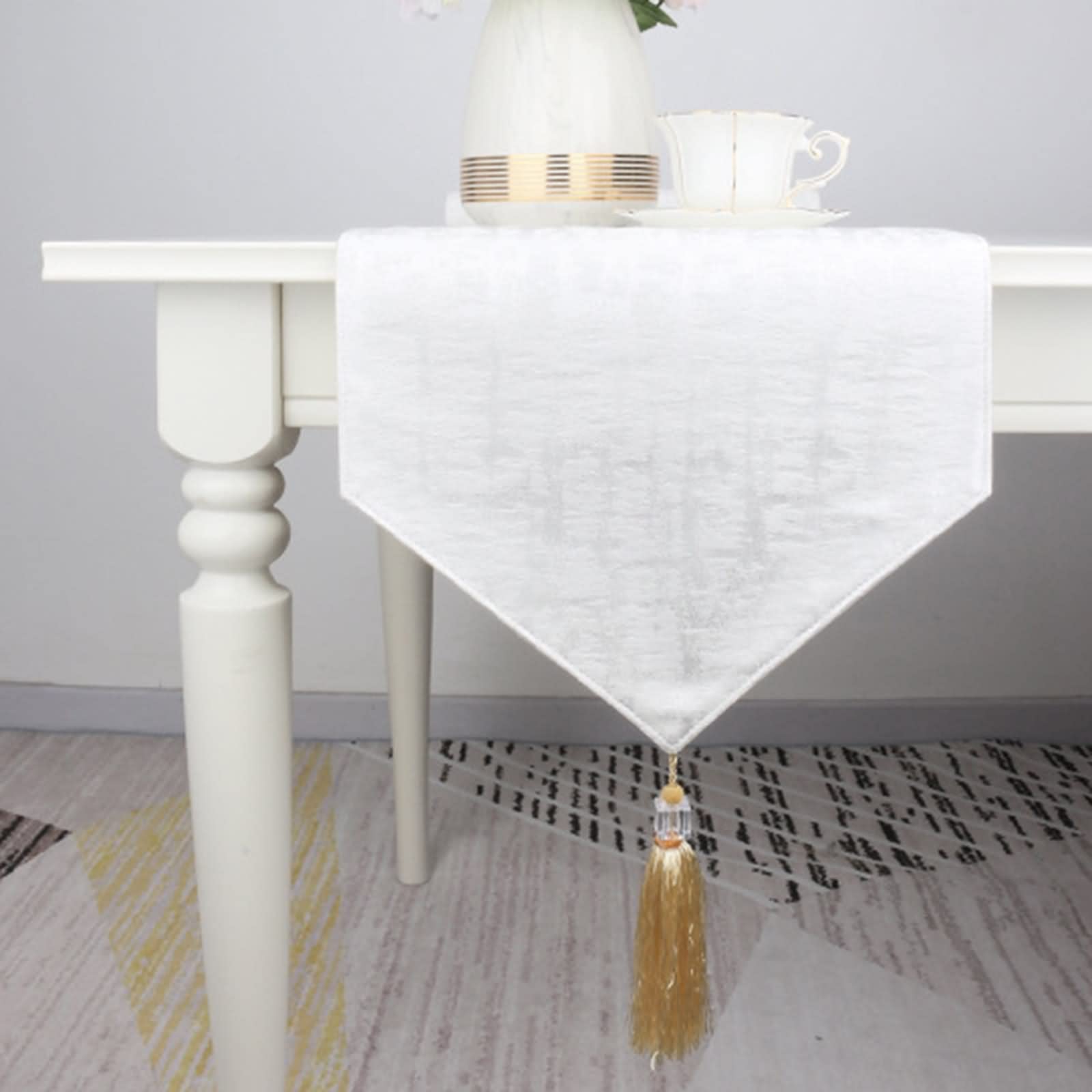 Tischtuch Weiß, Tischdekoration Winter aus Baumwoll Polyester Jacquard Weiß 35x200CM für Abendessen Hochzeit Dekor