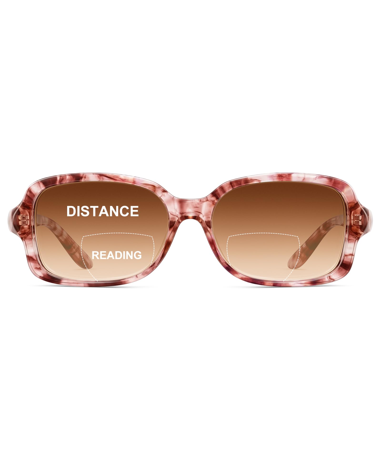 Jm Women's Pink Printed Classic Bifocal Reading Sunglasses Rectangular Stylish Gradient Sunglasses Readers For +2.25