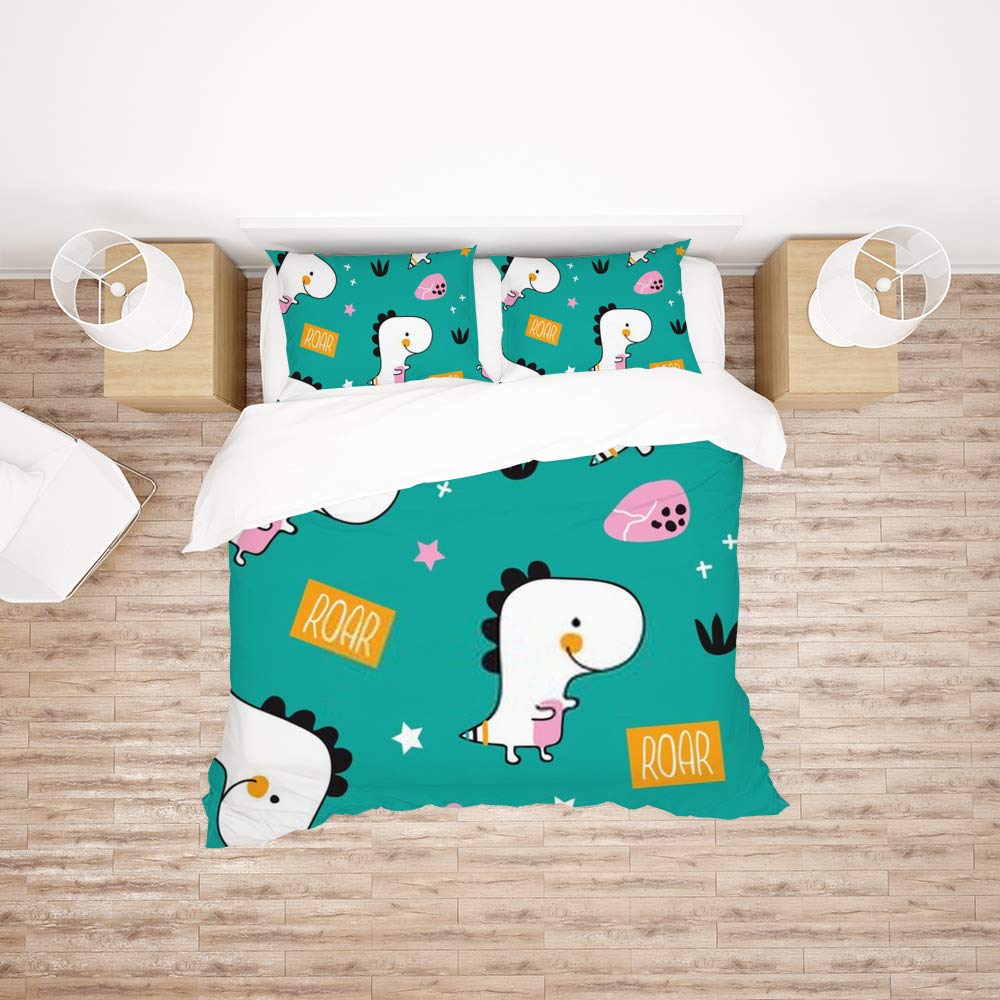 Parure de lit dinosaure 3 pièces anti-plis en polyester pour lit double