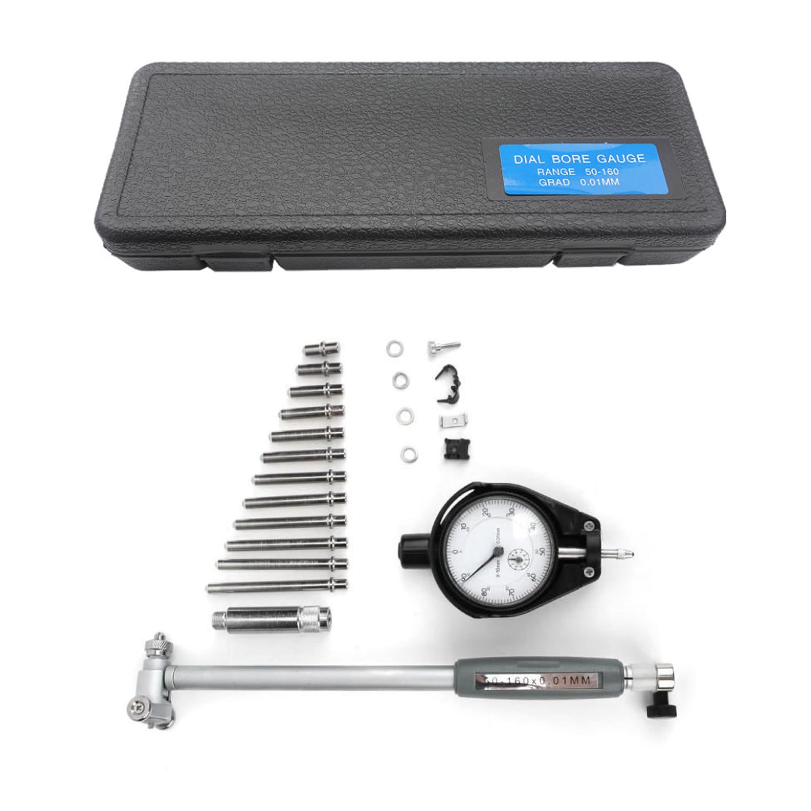 Innenmikrometer, Bohrungslehre Messuhr set 50-160mm Hohe Präzision 0,001mm Messuhr mit 12 Sonden, Innendurchmesser Messuhr Dial Bore Gauge Industriemesswerkzeug