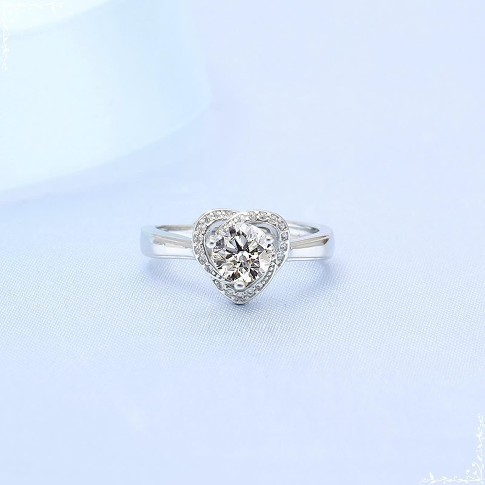 9 Karat Weißgold Ringe Moissanit Weiß, Ring Damen Herz
