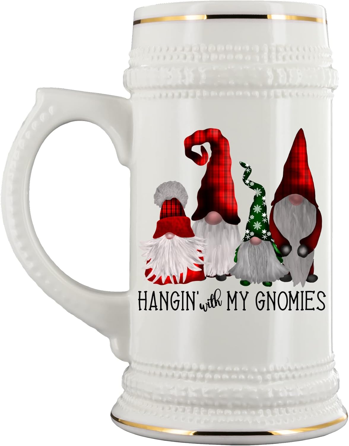 Hanging With My Gnomies Scandinavian Gnome Beer Mug Christmas Holiday Ideas for Friends 22 Oz. Ceramic Stein