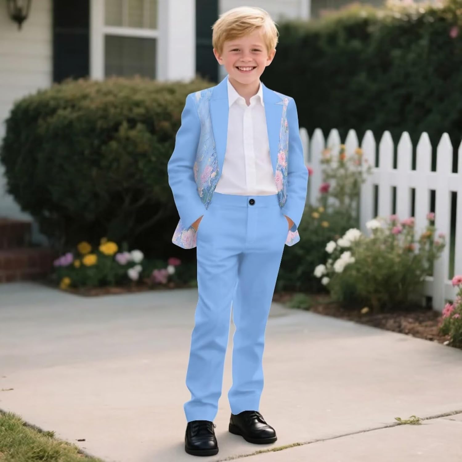 Boy Suit 2 Pcs Set Slim Fit Tuxedo Jacket Dress Pants Long Sleeve Blazer Formal Clothing Suitable for 6-14 Years