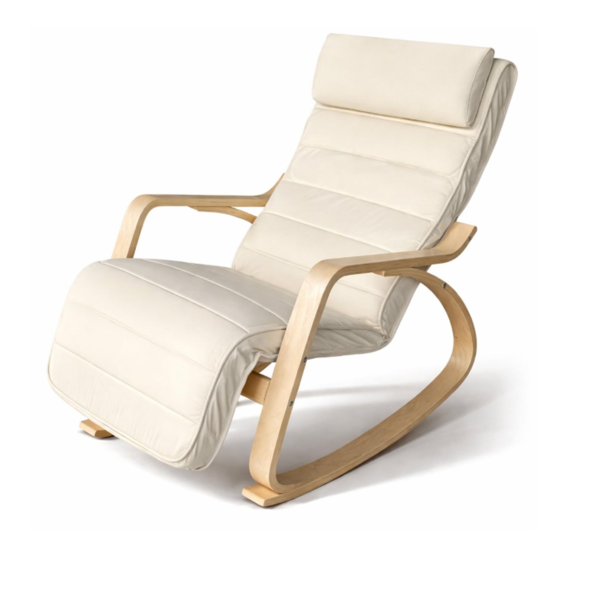 Bayt Sillón Relax Mecedora, Mecedora de Lactancia y Sillón de Lectura, Butaca de Salón Cómoda con Reposapiés, Patas de Madera, Estilo Escandinavo Moderno, Blanco