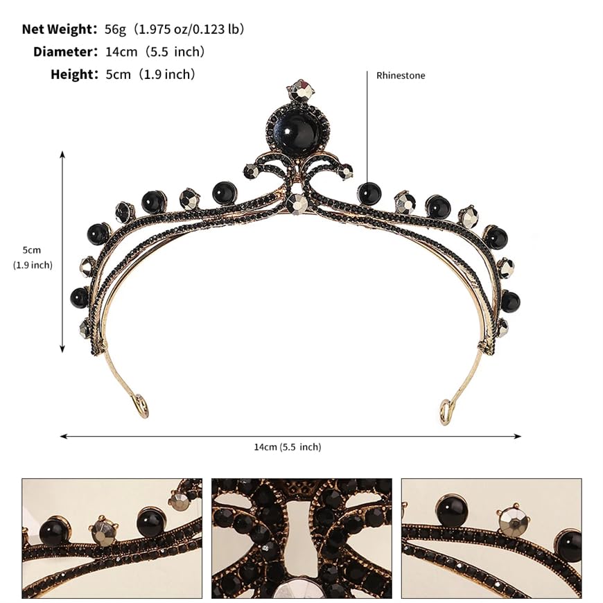 Dninmim Tiara da donna vintage con strass neri accessori per capelli fascia gioielli