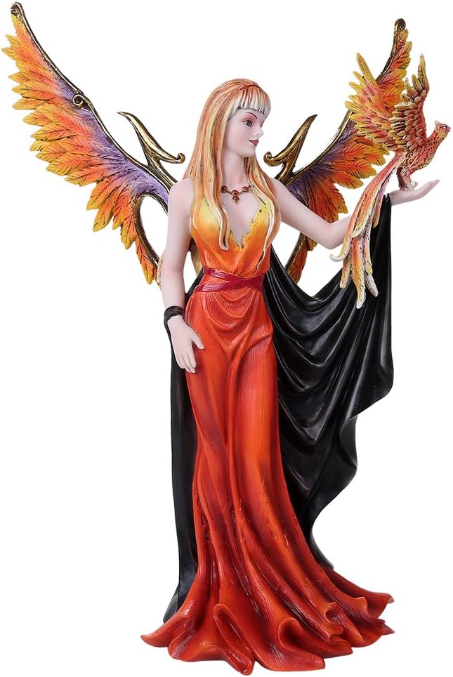 Pacific Giftware Golden Phoenix Rising Taking Flight With Mystical Witch Fairy Collectible Figurine 15 Inch Tall