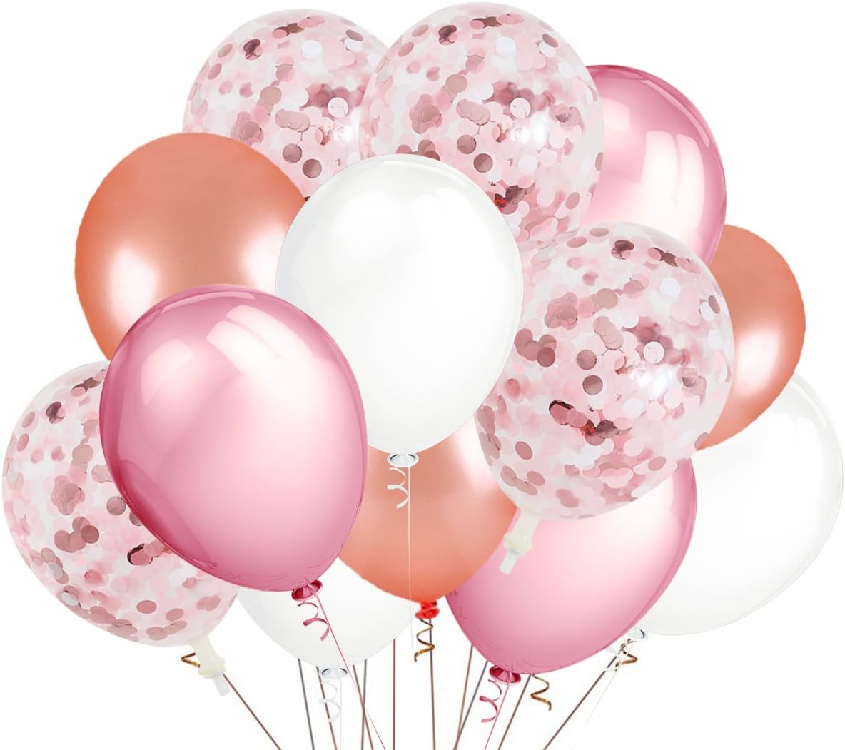 42 Pcs 12'' Rose Gold&Pin&White Latex Balloons + Confetti Balloons for Birthday Party | Bridal & Baby Shower | Graduation and Engagement Party Decorations Supplies
