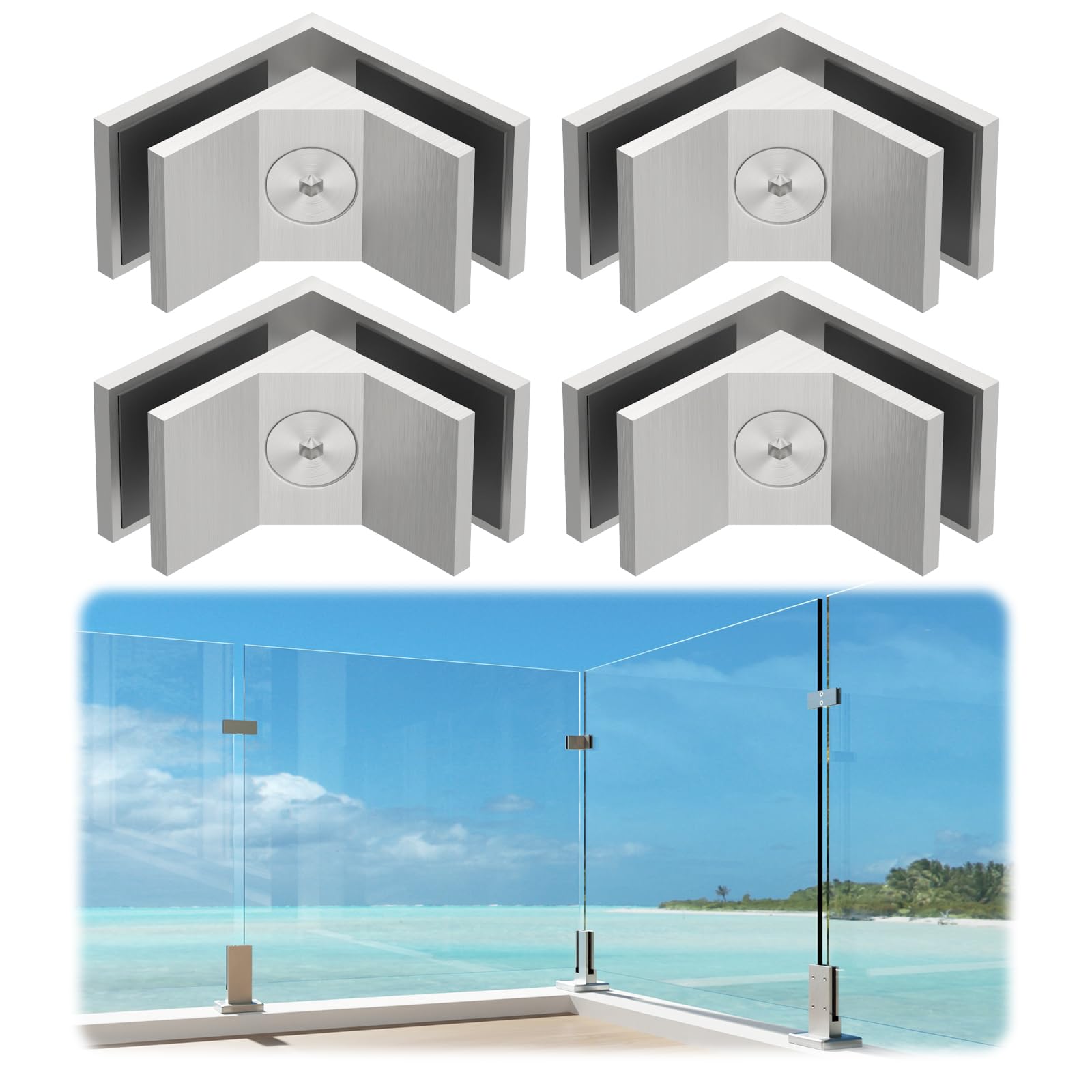 LukLoy Marine Grade Railing Glass to Glass Clamp, Stainless Steel 316 Bracket for Coastal Outdoor Balustrade Railing Pool Fence (4, 90 Degree)