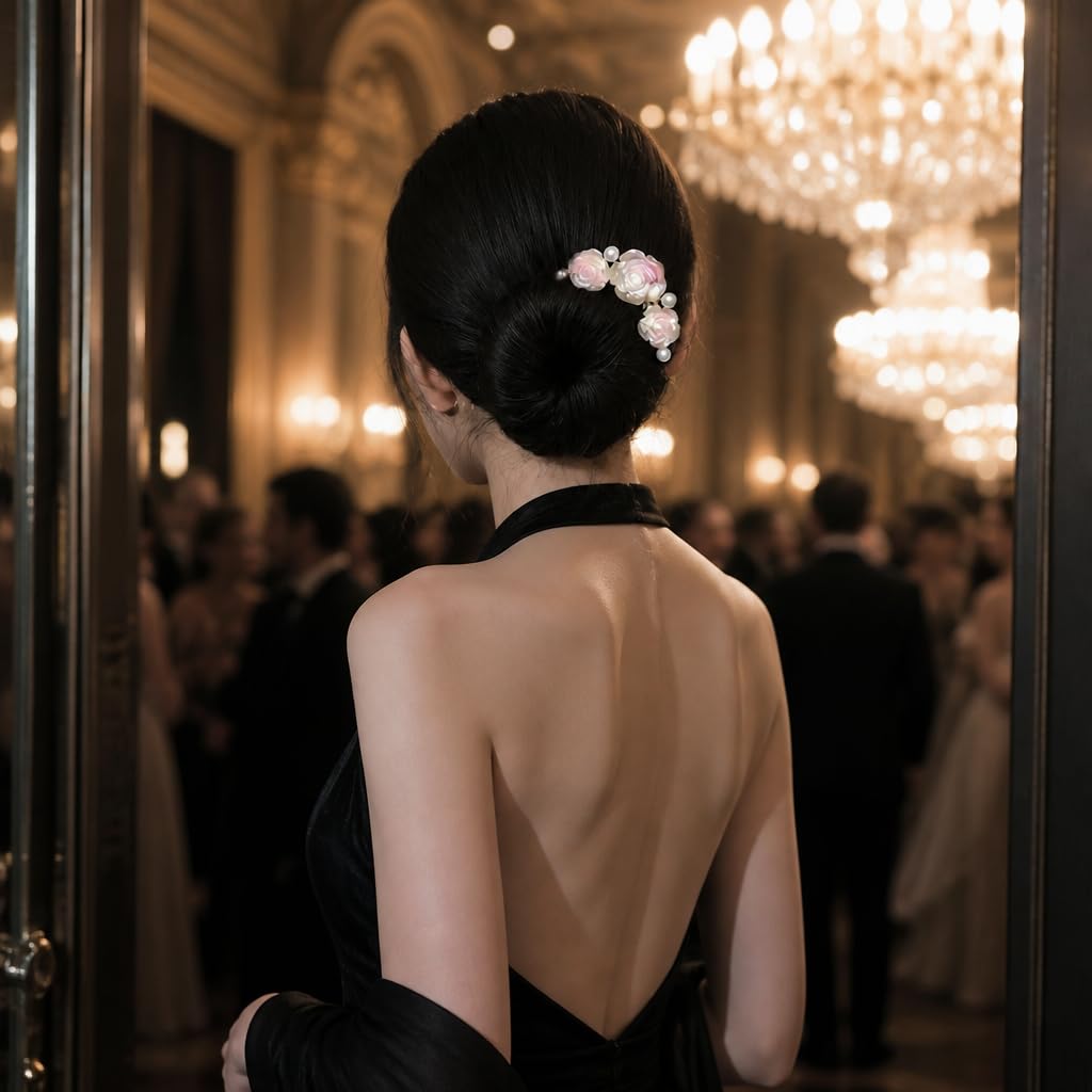 3Pcs Pearl Rose U Shaped Hair Pins Metal Bridal Wedding Forks image 3