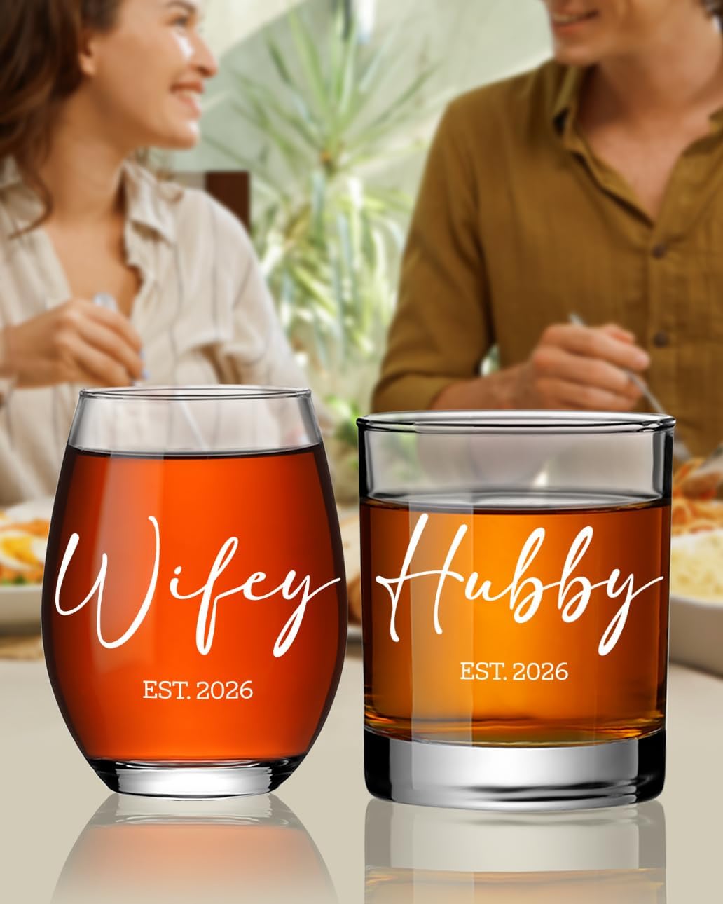 Hubby and Wifey Gifts Stemless Wine Glass,Wedding Gifts for Couple,Friends,Newlyweds,Mr and Mrs Cups for His Her,Bridal Shower Gift for Bride and Groom,Married Gift for Christmas,Housewarming-95 - Image 4