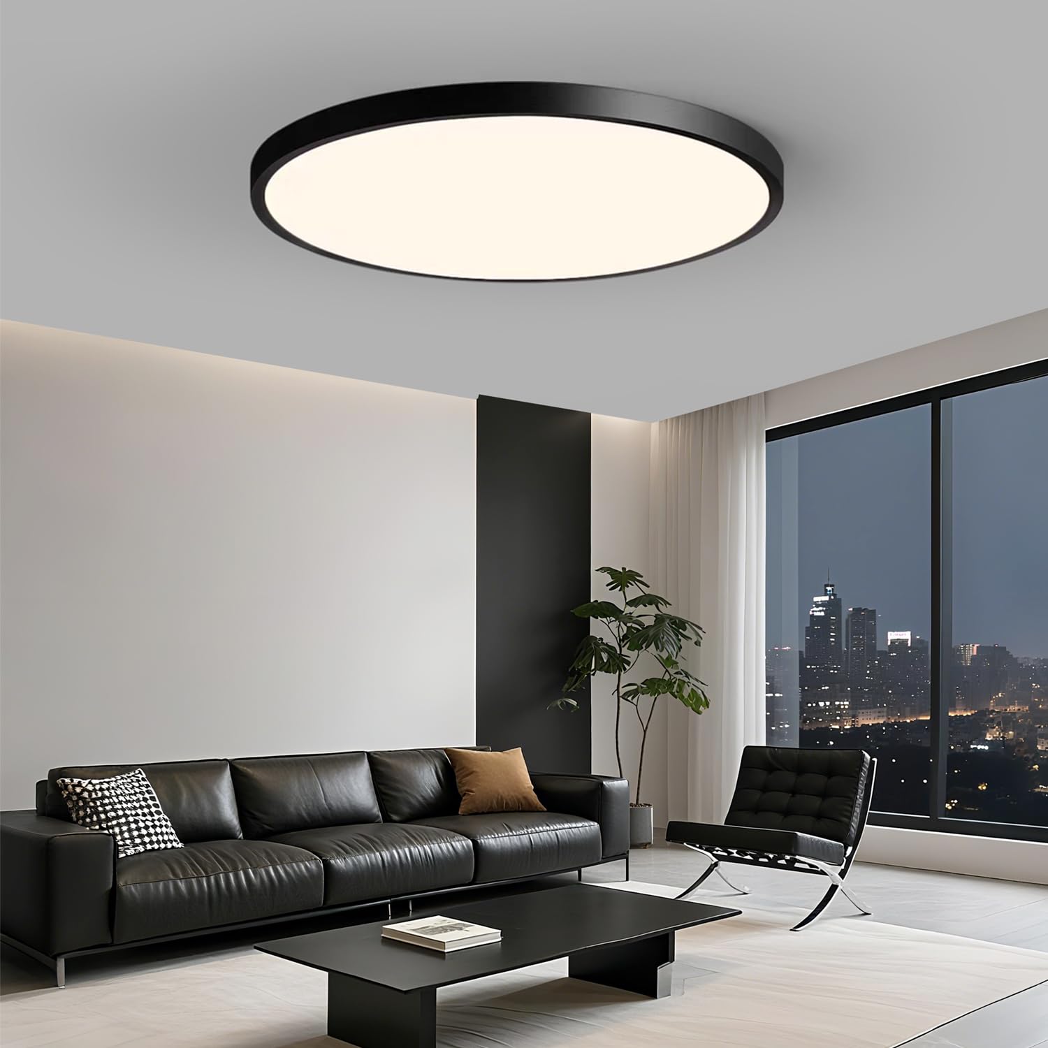KUOP Deckenleuchte LED Schwarz 36W 4000K Deckenleuchten Flach Rund 40CM 3000LM Deckenlampe LED Badezimmer lampe Schwarz Küchenlampe Deckenleuchten für Küche Bad Schlafzimmer Abstellräume Flur