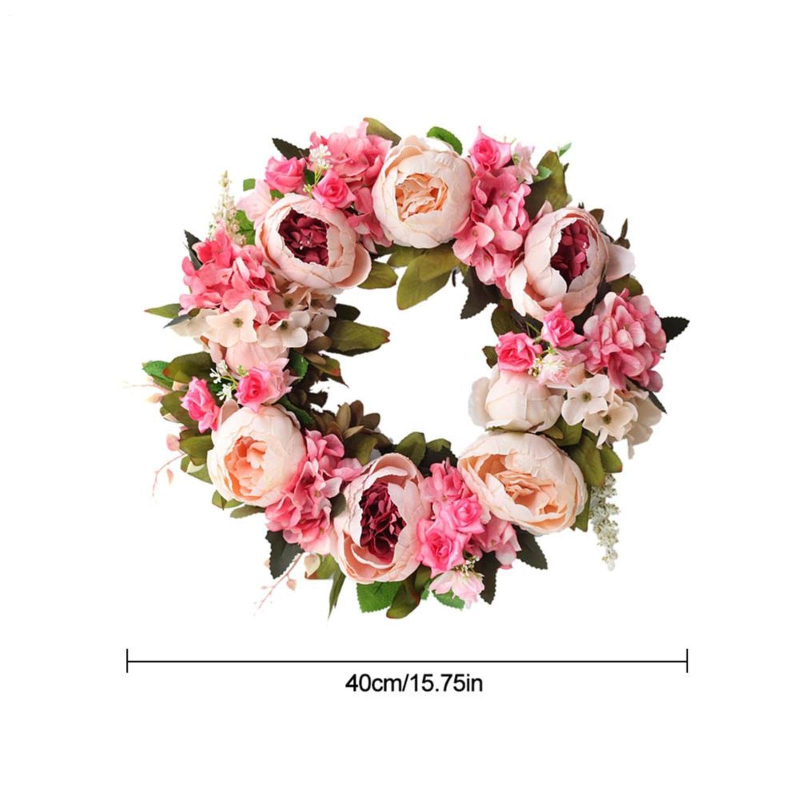 Corona de peonía de flores artificiales, guirnalda de puerta delantera de
