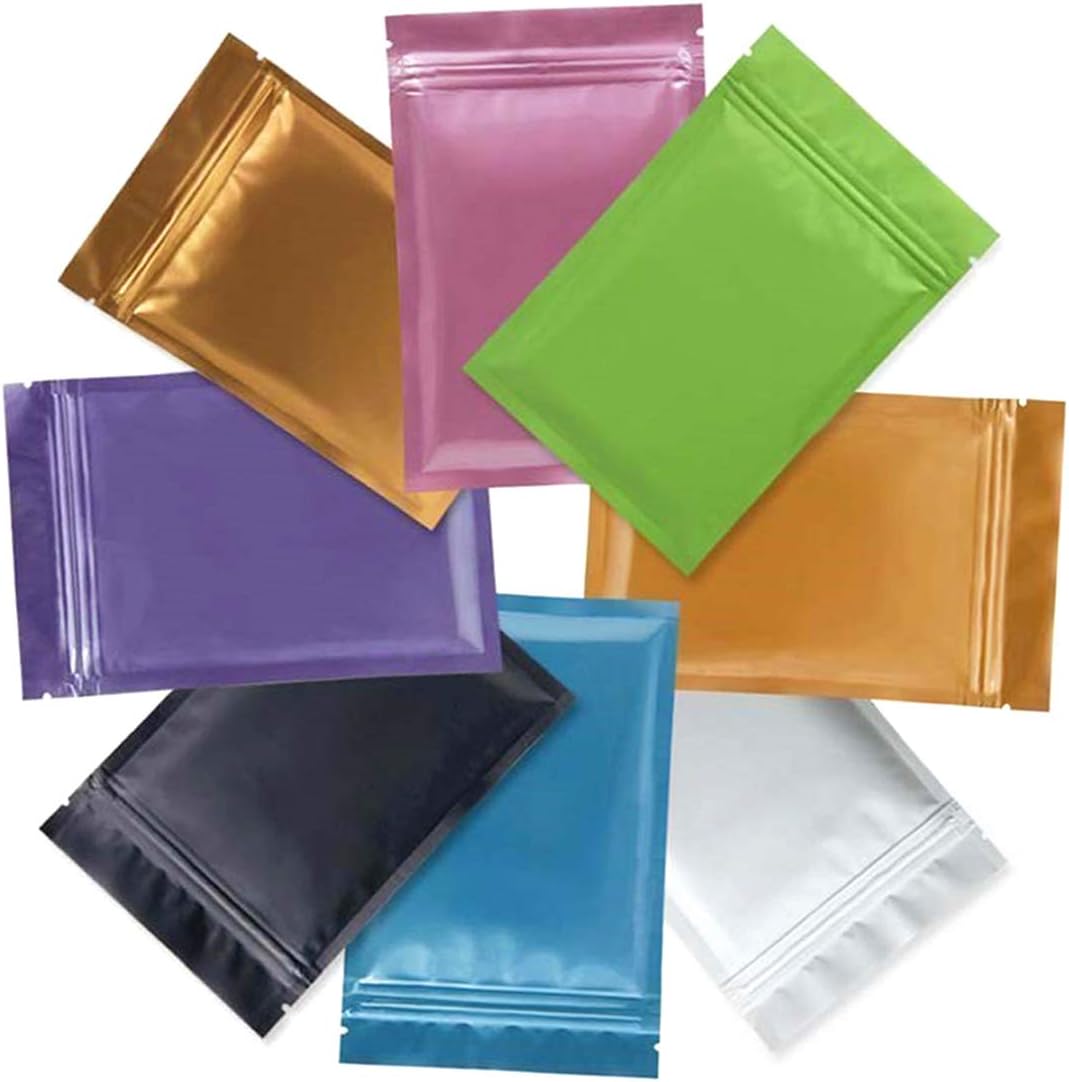 YuChiSX 80 PCS Mylar Zip Lock Bags Aluminum Foil Bags,Colorful Self Sealing Vacuum Aluminum Foil Packaging Bags Mylar Packing Pouch,Flat Metallic Mylar Foil Flat ZipLock Food Storage Bags Pouch