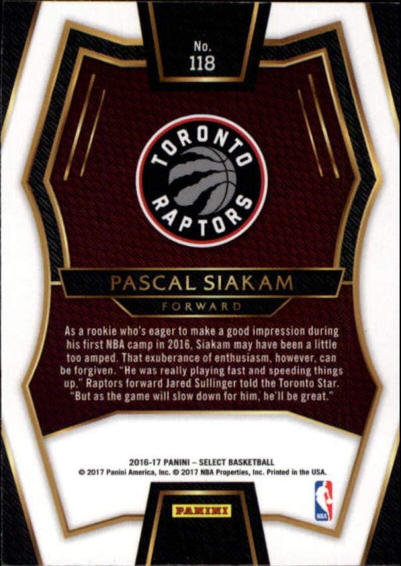 2016-17 Panini Select Premier Level #118 Pascal Siakam RC Rookie NBA Basketball Trading Card Toronto Raptors