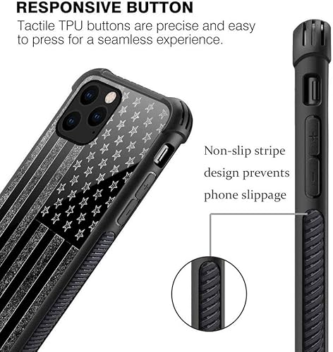 Miniatura 5 de Funda compatible con iPhone 11 Pro Max, funda de bandera estadounidense en blanco y negro, parte trasera de vidrio templado + funda protectora de