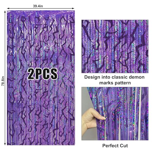 Image of 2 Packs Purple Foil Fringe Curtain, Purple Energy Pattern Glitter Metallic Tinsel Backdrop for Birthday, Baby Shower, Graduation, Bachelorette, Korean Idol Movie Party Decorations Favor Supplies