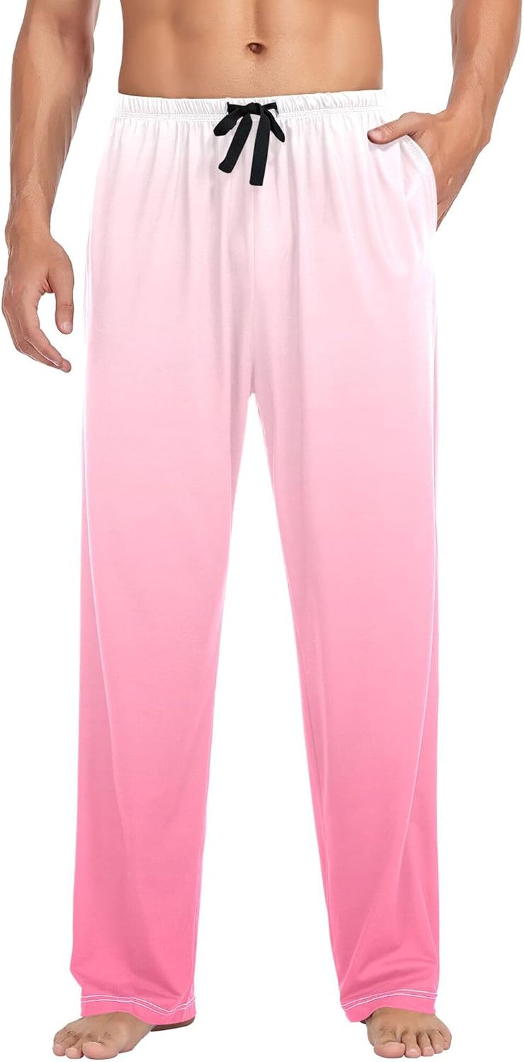Gradient Pink Men's Pajama Pants,Lounge Pants Pajama Bottoms with Pockets Drawstring,Men Sleep PJ Pants S