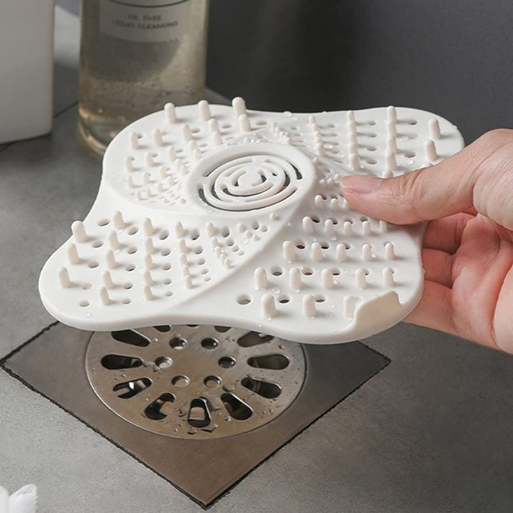 Filtre Attrape-cheveux Pour Drain De Douche/baignoire - Silicone Avec Ventouse - Blanc - 13x13 Cm - Empêche Les Bouchons