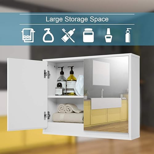 Vista 17 de Tangkula gabinete tipo botiquín con 3 puertas para pared de baño, 36 pulgadas de ancho