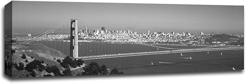 Puente dorado Gate y San FranciscoB & W Cityscapes36x 12Galería Envuelto Canvas Wall Art B & W