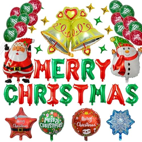 L-Athna クリスマス バルーン クリスマス飾り 大容量46点セット X’mas メリークリスマス 風船 装飾 パーティーグッズ デコレーション 部屋の装飾のセット 店舗 Christmas 飾り付け イベント オフィス かわいい オシャレ 雪だるま サンタクロース 鈴 プレゼント (B)