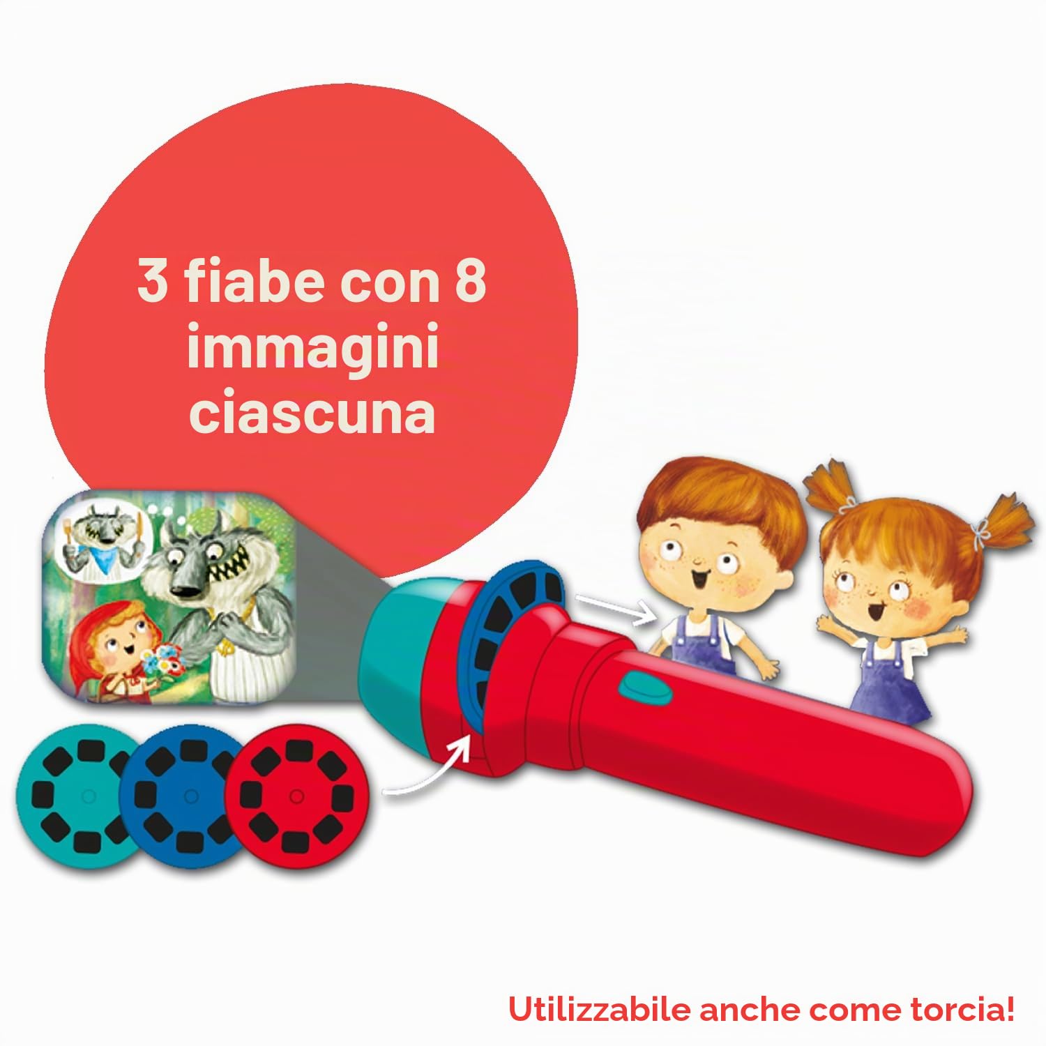 moses 37979 Piccola Presentazione, Torcia proiettore per Bambini, con 3 Fiabe in 8 Immagini da raccontare