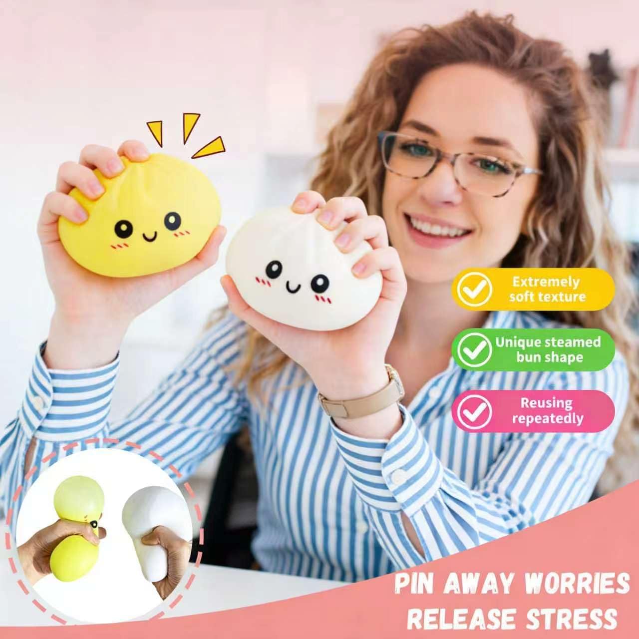 4PCS Dumpling Squishies Stress Balls, Dumpling Mystery Dumpling Squishy,Dumpling Stress Ball Large Squeeze Dough Ball Stress Relief Toy for Adults — view 3