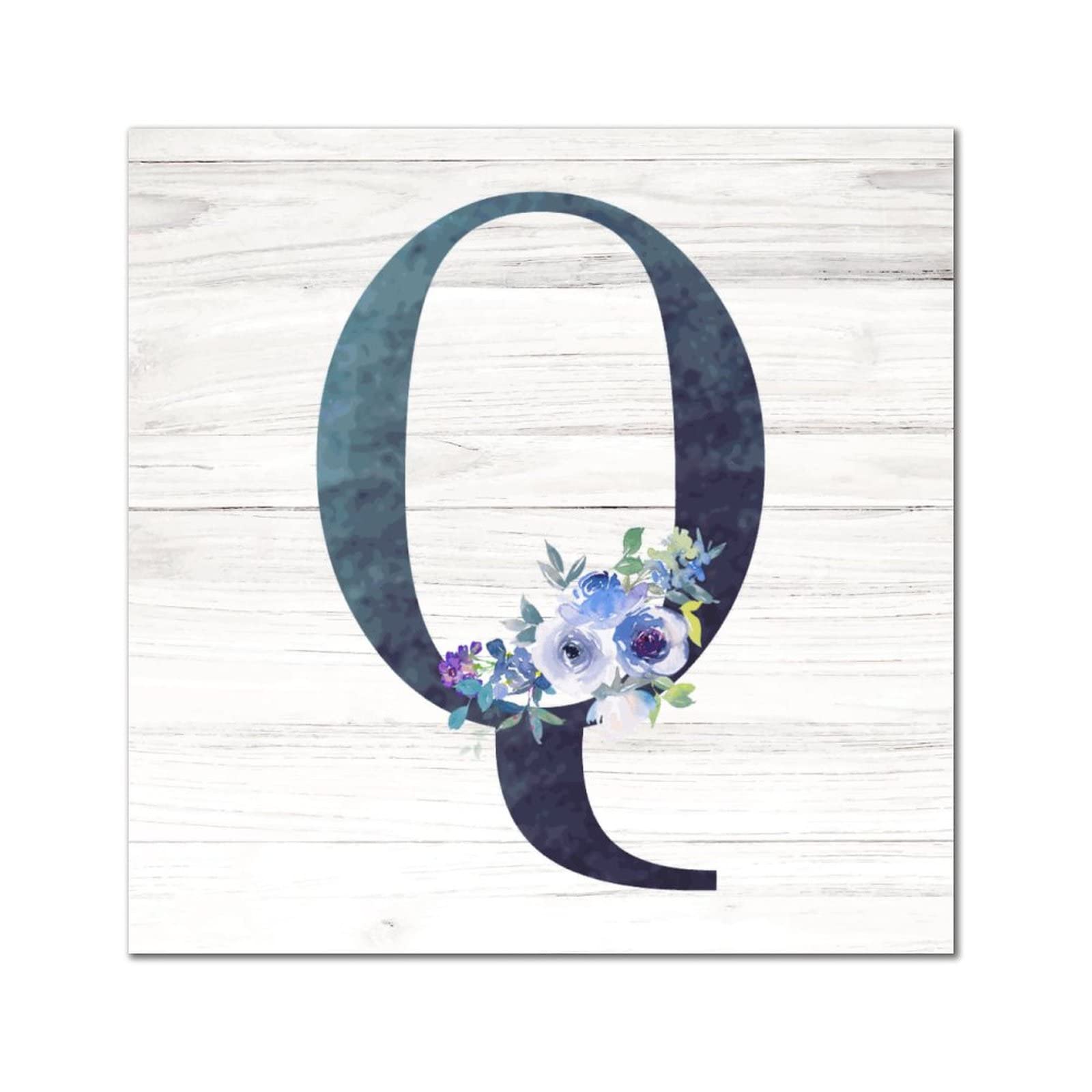 Monogramme lettre Q bois bleu décoration vintage murale salon 30cm