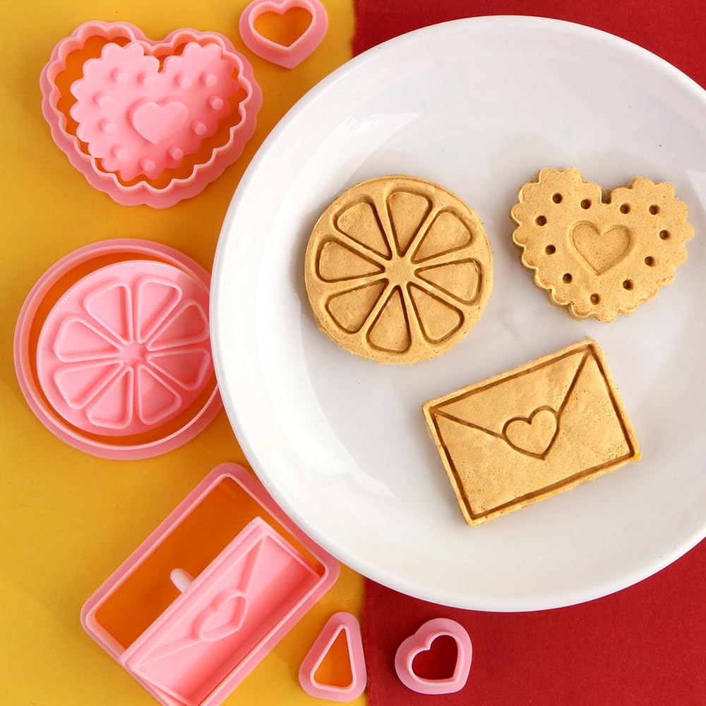 3pcs Mini Herz Ausstechformen Set Zitrone Umschlag Herz Ausstechformen für Kinder & Erwachsene Hochzeit Kunststoff 3D Ausstechformen Set Fondant Stempel Keksformen DIY Backwerkzeug