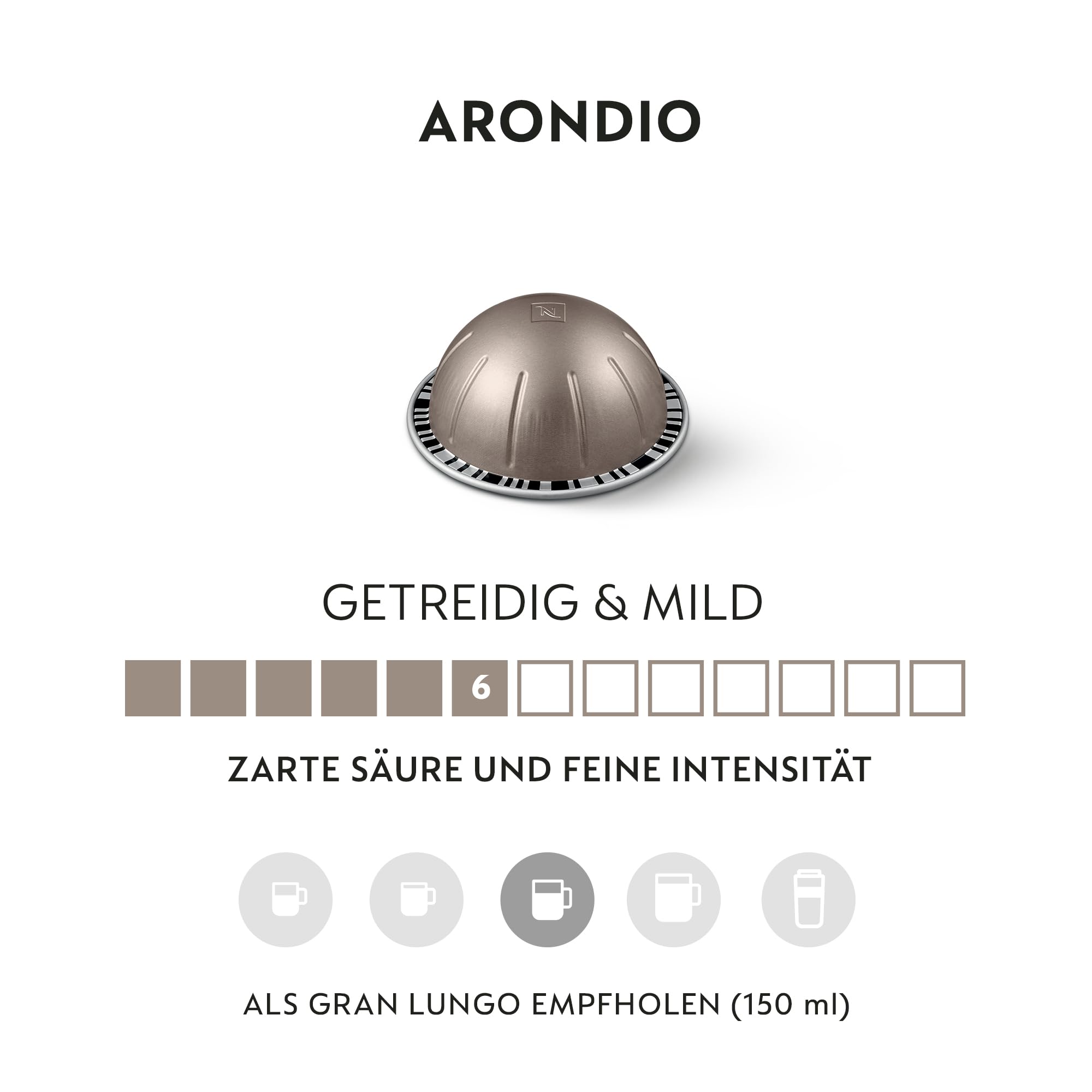 NESPRESSO VERTUO Arondio 100 Kaffeekapseln | Arabica & Robusta Kaffee, Mittlere Röstung, Intensität 6, Ideal für Gran Lungo