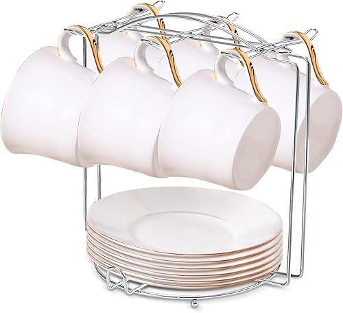 Miniatura 1 de Soporte para tazas de té y platillos, soporte de metal para tazas de té, organizador para taza de café, cuchara y platillos (plateado)